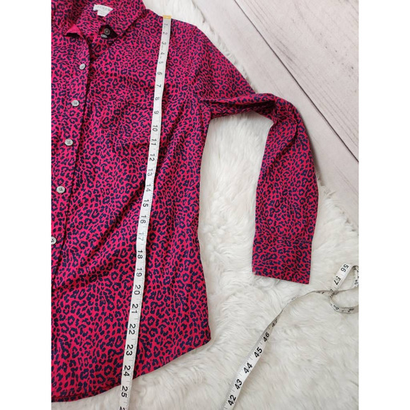 J.Crew Womens Button Front Shirt Multicolor Leopard Long Sleeve Stretch XS - Picture 4 of 6